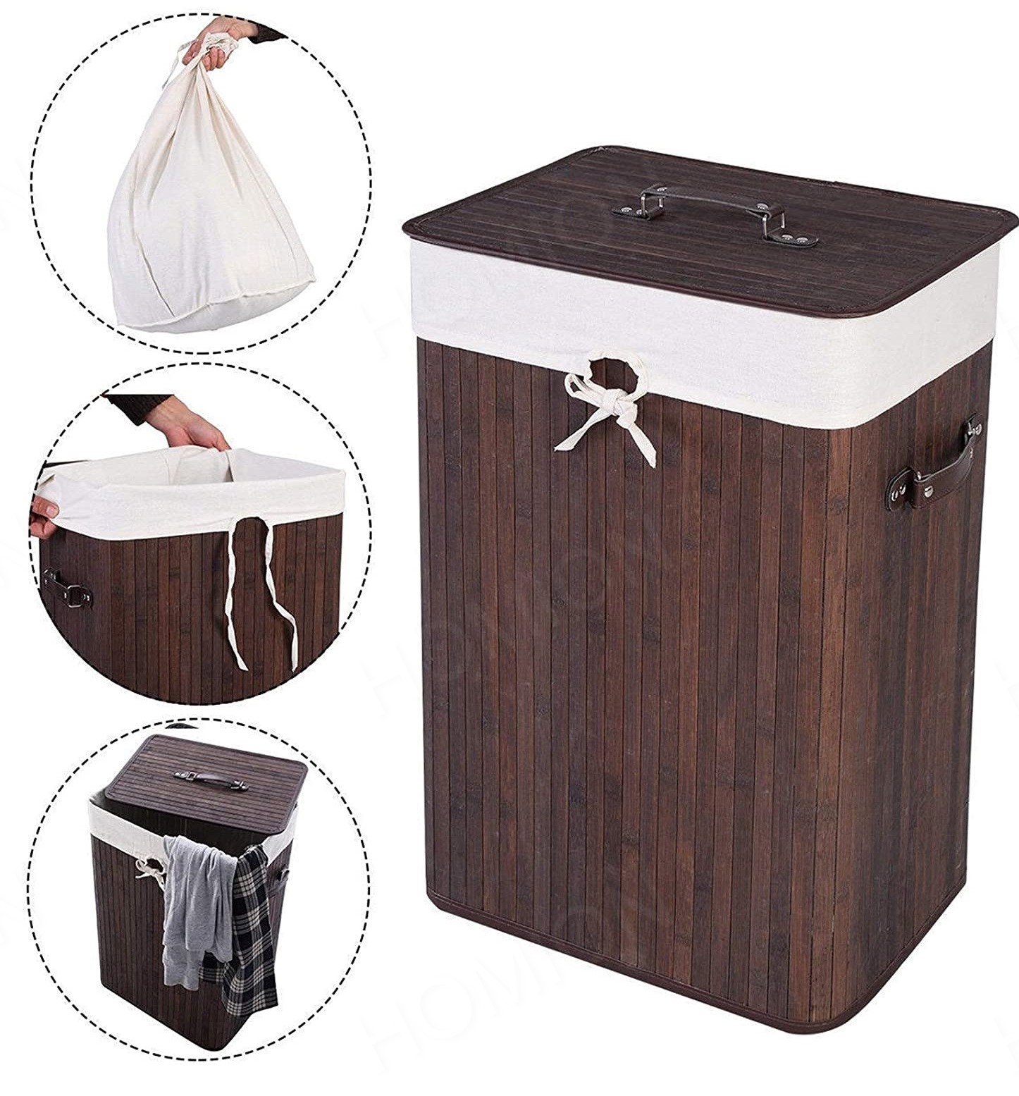 Bamboo Laundry Basket 72L Collapsible – 1 Compartment Hamper with ...