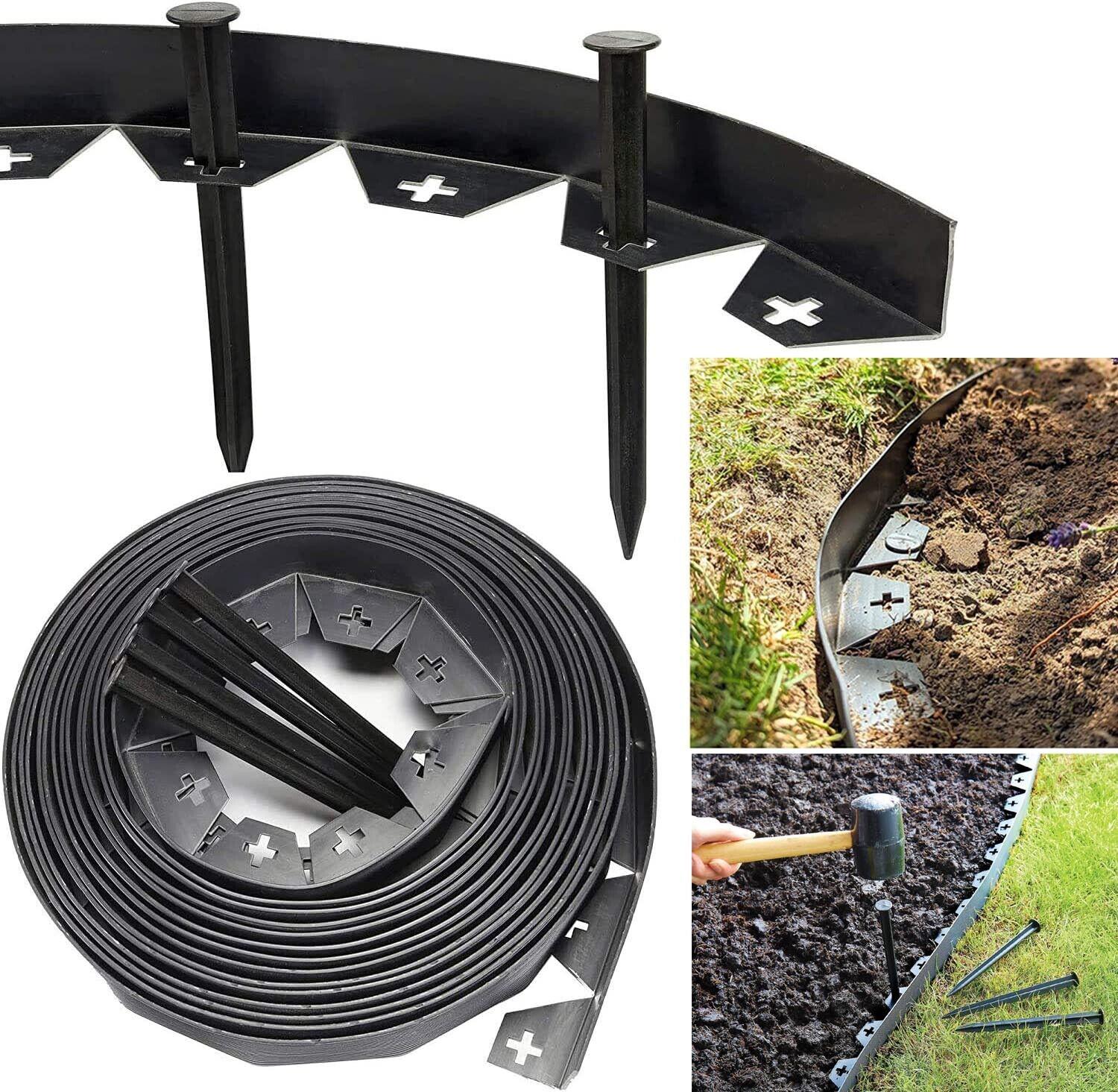 Flexible Garden Border Edging With Pegs Black HOMION